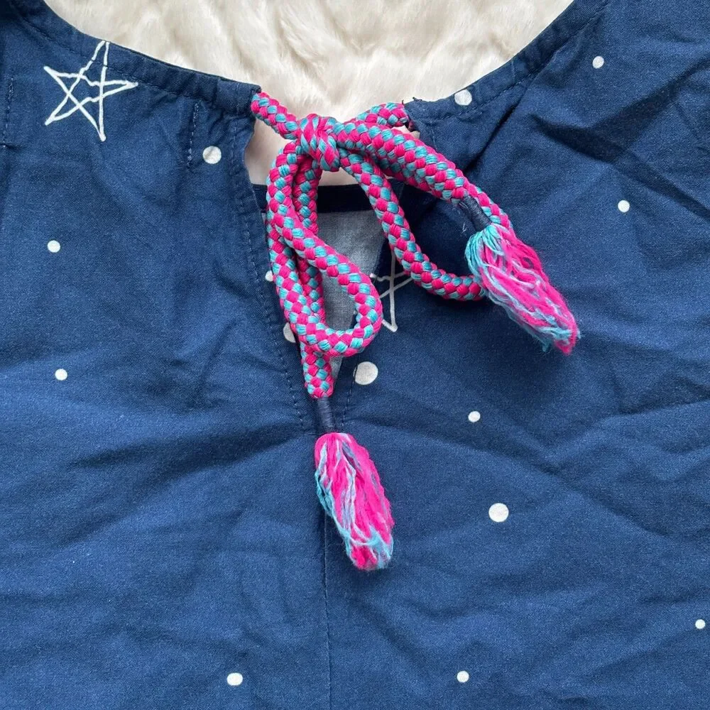 Fabula Girls Size 8 Night Sky Village Print Short Sleeve Cotton A-Line Dress